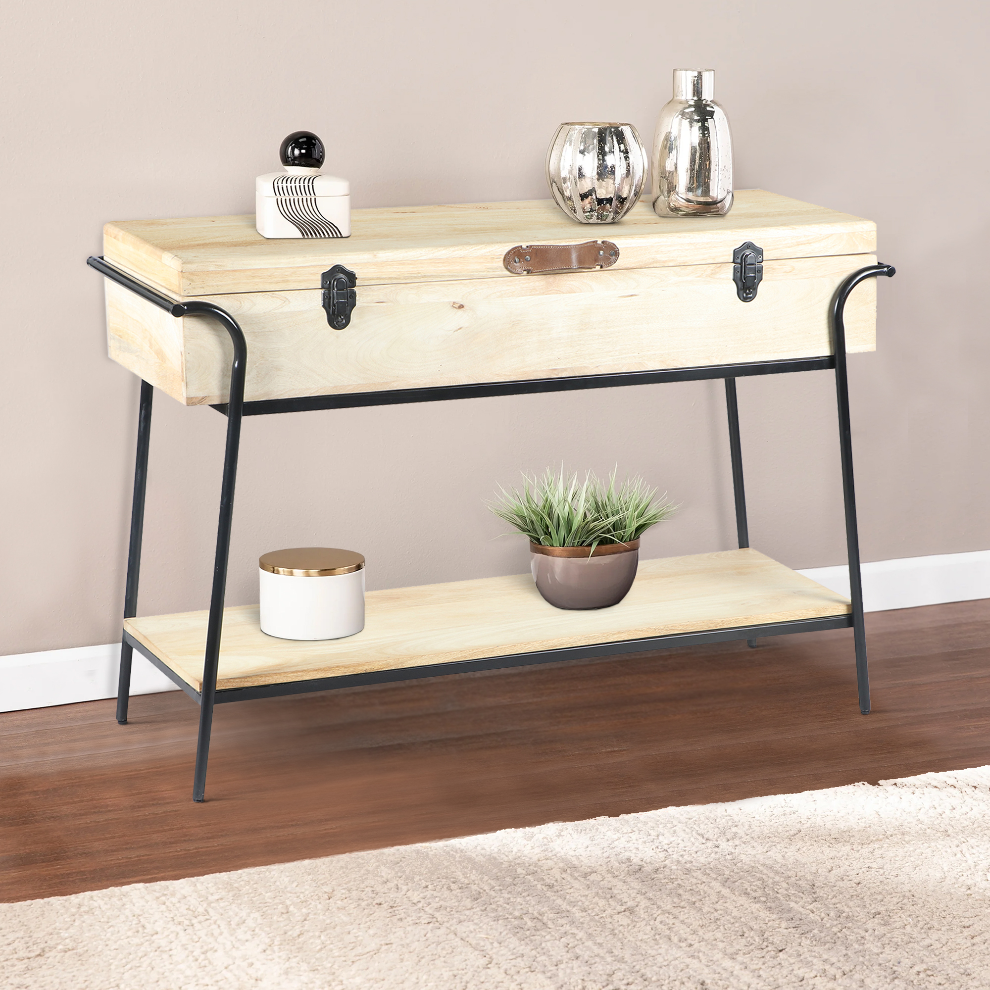 Handmade Wood And Metal Box Console Table With Removable Storage, Brown ...