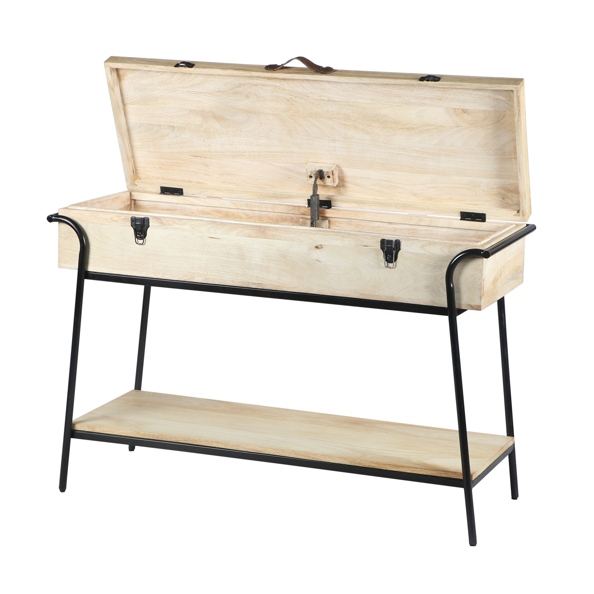 Handmade Wood And Metal Box Console Table With Removable Storage, Brown ...